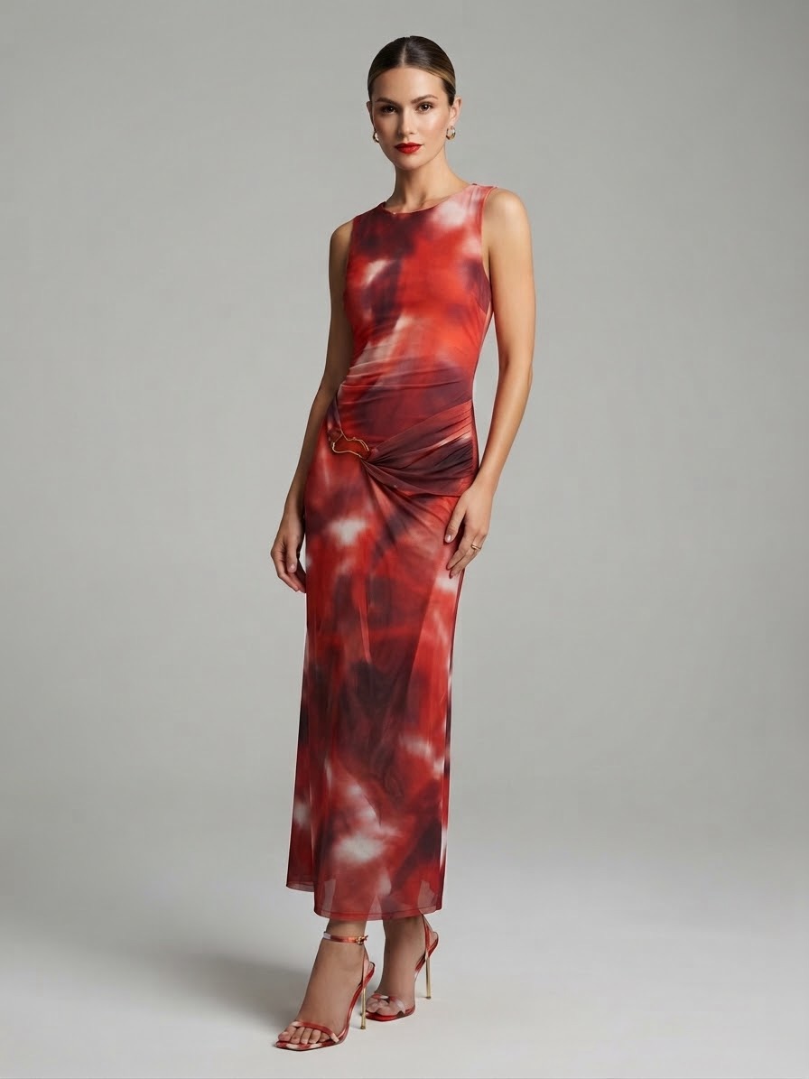 Rachel Paige Sleeveless Red Tie-Dye Maxi Dres